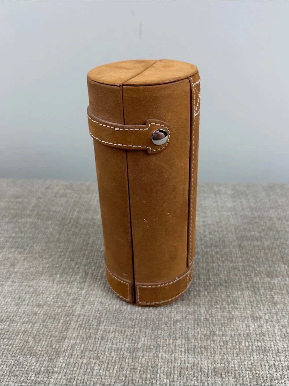 EDDIE BAUER Sport Shop Tan Leather Travel Bar Flask Cup Set Vintage Camping
